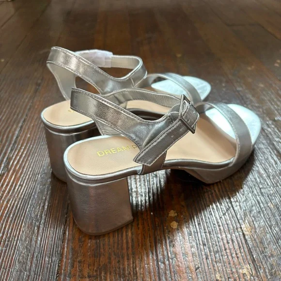 Dream Pairs Silver Heels with Block Heel and Ankle Strap - Picture 4 of 5